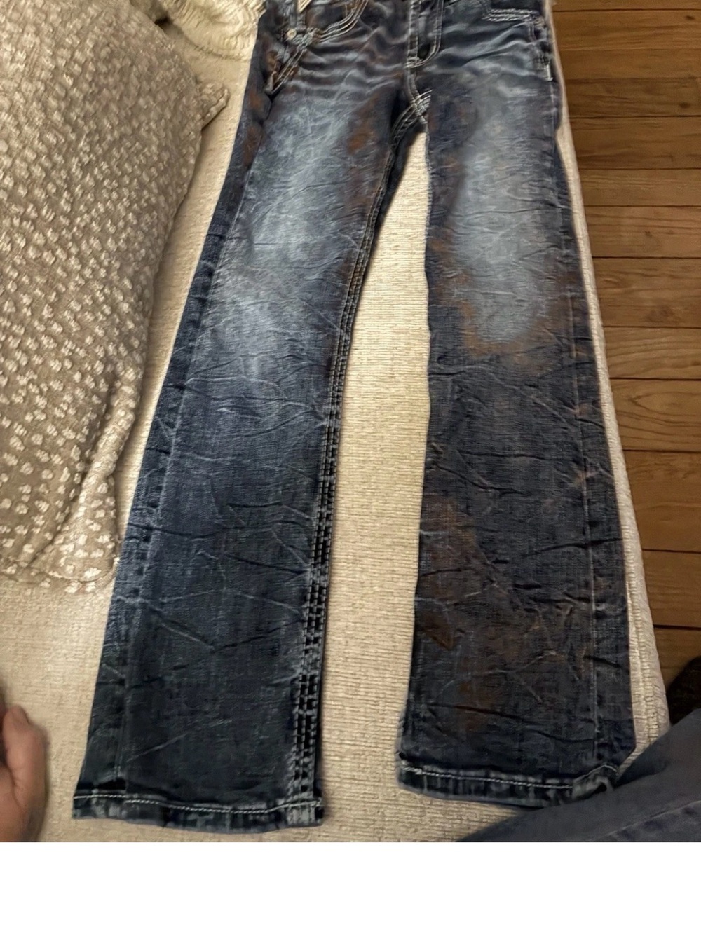 Kids Dark Blue Distressed Straight-Leg Jeans